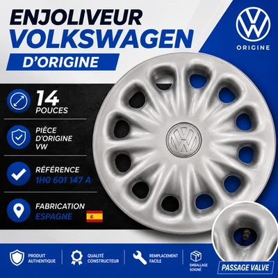 Enjoliveur Volkswagen Golf 3 Polo Vento 14 Pouces Origine VW 1H0 601 147 A - Photo 1/3