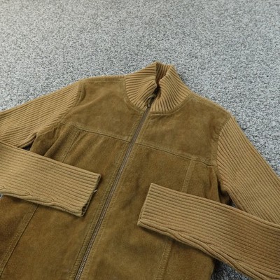 Eddie Bauer Jacket Womens S Brown Suede Leather Knit Bomber Full