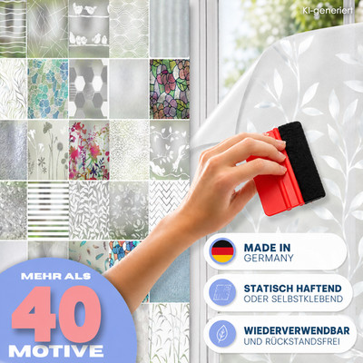 Fensterfolie statisch haftend Sichtschutzfolie selbstklebend mit Motiv bunt matt