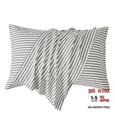 100 Natural Cotton Striped Standard Pillowcases Set, 20" 26" Pack of 2 0604
