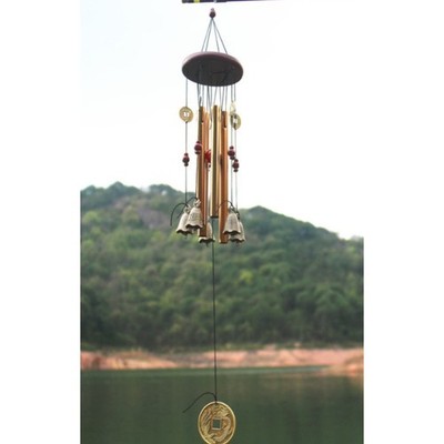 Klassisches Windspiel Kupferrohre Holzplatte Metallglocke Außen Garten Wohndeko