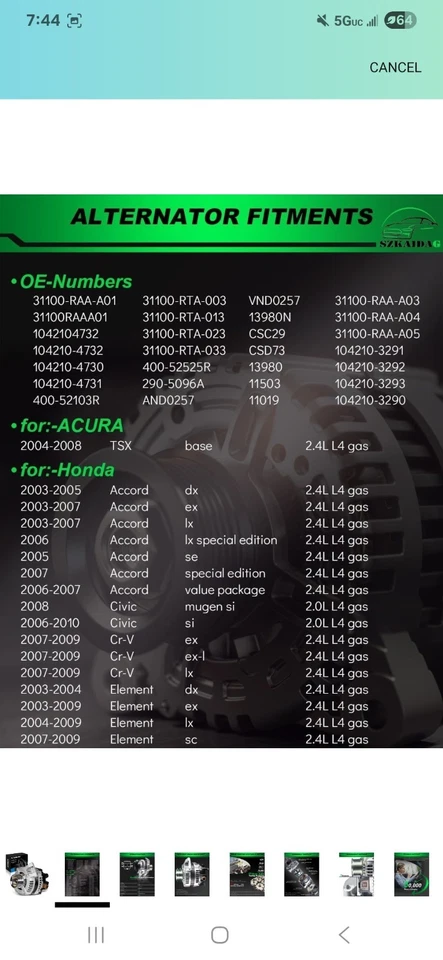 Новый генератор переменного тока для Acura MDX RL TL Honda Odyssey Pilot Ridgeline 31100-RDJ-A01 - Изображение 3 из 4