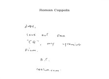 Roman Coppola Handwritten Signed Note Beckett Authenticated