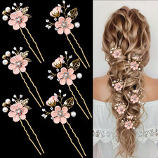 6 Pieces Bridal Flower Wedding Hair Pins Crystal Pearl Hair Pins Clips