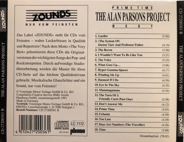 The Alan Parsons Project - Prime Time - Best - Zounds - 18 Titel - Bild 2 von 3