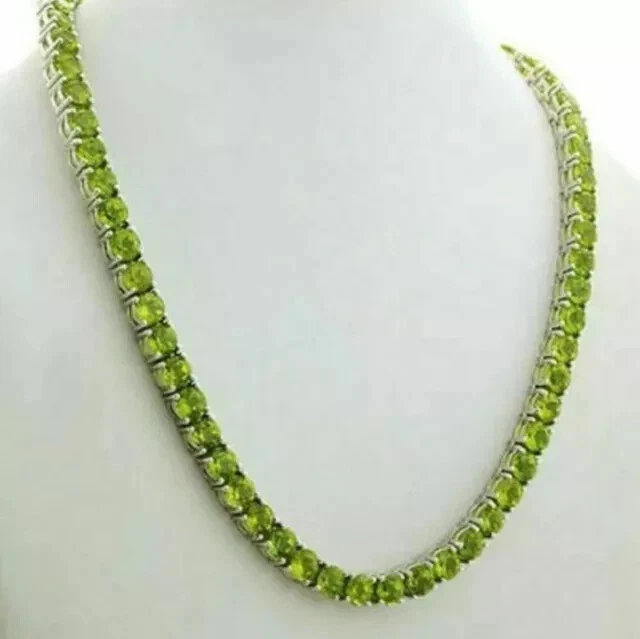 4mm Round Lab Created Peridot Women's Tennis Necklace 14k White Gold Plated- 18" - Image 2 of 4