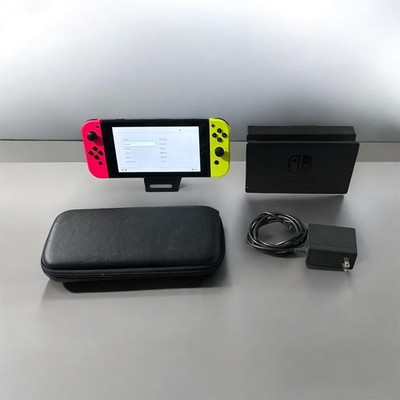 Nintendo Switch Console Neon Pink Yellow Joy-Cons Bundle Dock Charger 128GB Test
