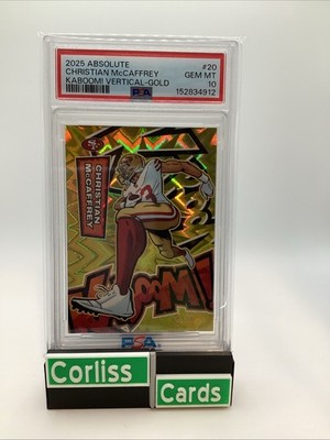 2025 ABSOLUTE Christian McCaffrey KABOOM! Vertical GOLD /10 PSA 10 POP 1!
