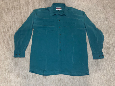 VTG Mens 100% Silk Long Sleeve Button Up Shirt Medium M Rinnovato by Nak Teal