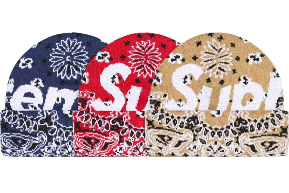 Bonnet Bandana Supreme Big Logo Rouge Bleu Kaki 3 couleurs FW24 - Photo 2/2