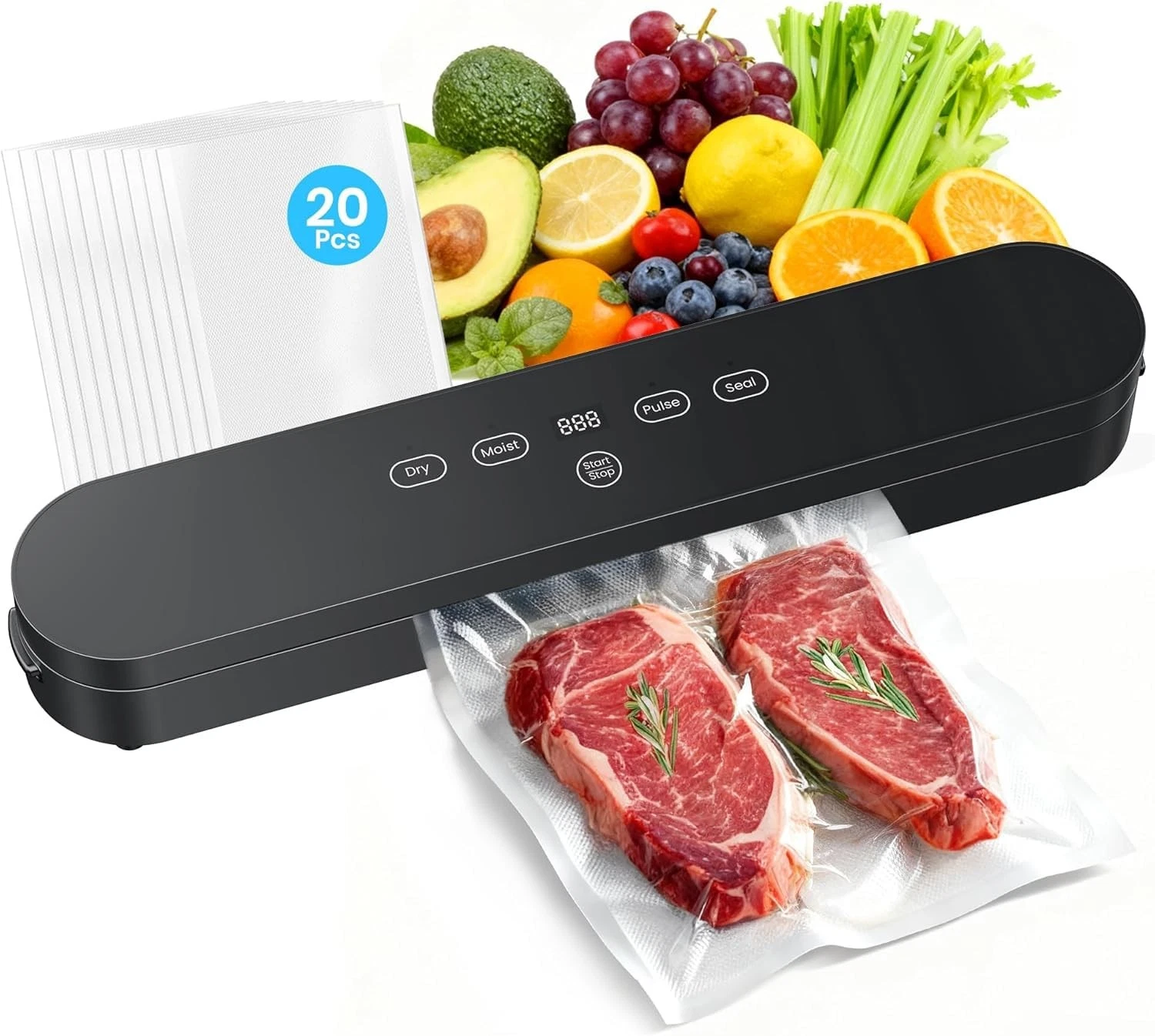 75kPa Vacuum Sealer Machine, Compact for Food, compact, dark