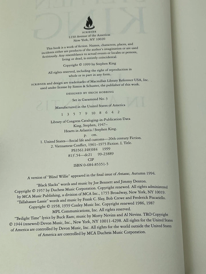 Hearts in Atlantis Stephen King 1999 First Edition Vietnam War Fiction Scribner - Image 4 of 4