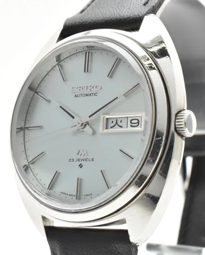Seiko Lord Matic 5606-7150 Silver Automatic Men's Watch Day Date Vintage 1971