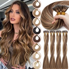 100PCS THICK 100 Remy Human Hair Extensions Nano Ring Micro Loop Beads Highligh