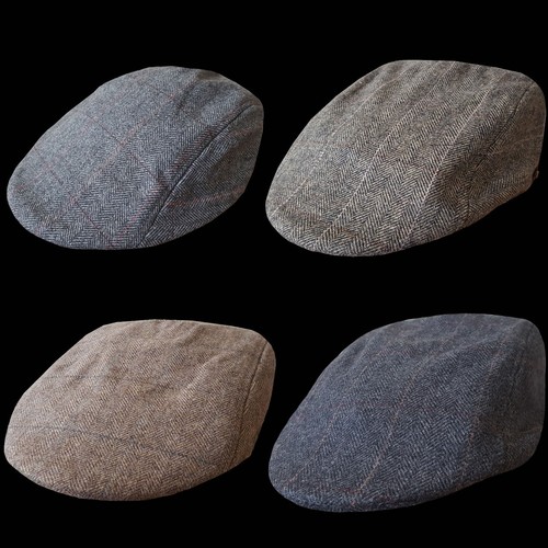 NEW MEN WOMEN WOOL BLENDED TWEED HERRINGBONE FLAT CAP - Picture 2 of 6