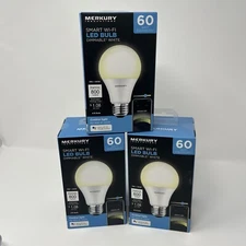 Merkury Innovations Smart WIFI LED Bulb 60Watt 800 Brightness, Lot Of 3