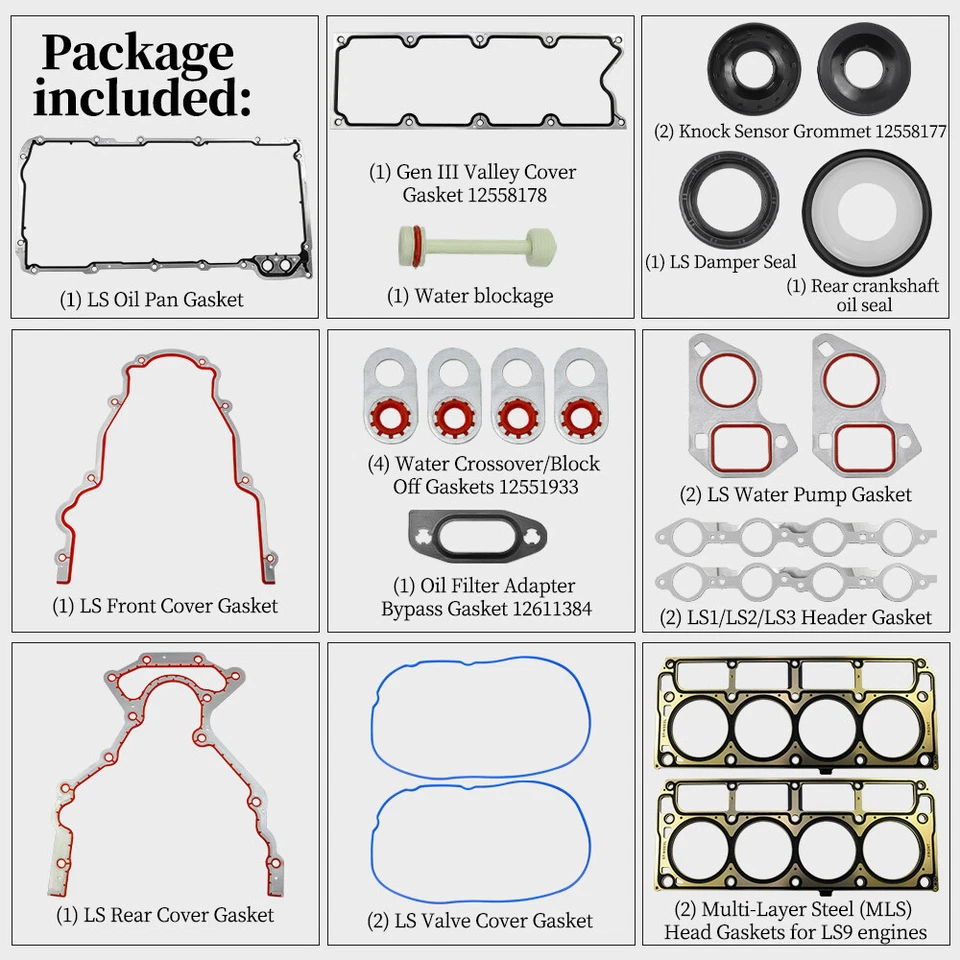 New Gasket Kit LS9 Head Gaskets Fit For GEN IV LS LS2/LS3/4.8L/5.3L/6.0L/6.2L - Image 3 of 4