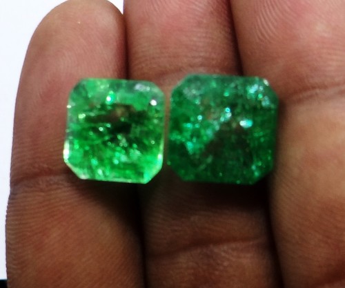 Natural 15CtRadiant cut Colombian Green Emerald Loose Gemstone Certified2pcs lot - Picture 3 of 9