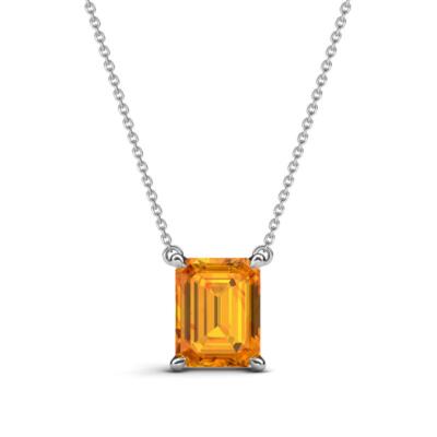 Smaragdform Citrin Solitär Halskette 2 1/4 ctw 14K Gold JP:289970