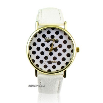 Neue modische analoge Damen-Armbanduhr gepunktetes Zifferblatt Lederband 8 Farben UK