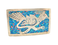 Alpaca Silver RoadRunner Bird Chip Inlay Belt Buckle 3 5/8"x 2 1/4"