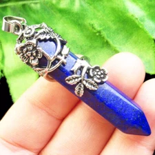 60x10mm Lapis Lazuli Hexagonal Tibetan Silver Flower Pendant Bead FH01899