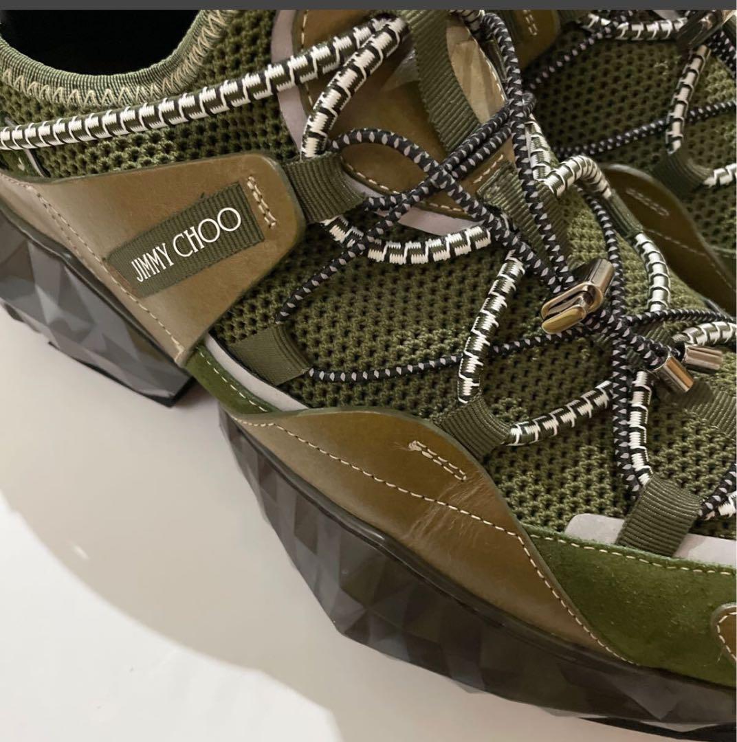 JIMMY CHOO オリーブ スニーカー　43 Jimmy Choo Low-cut Sneakers Shoes Olive Green Mesh Size 43