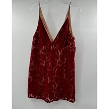 Free People Dangerous Love  Red Lace Sleeveless  Plunge Mini Dress - Size 8