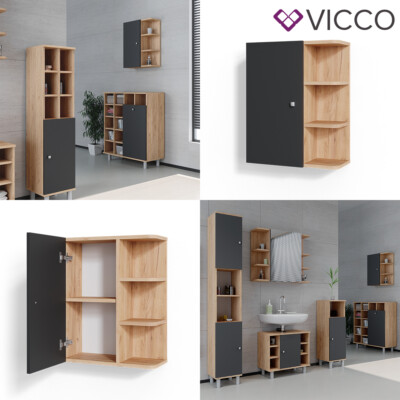 Meuble Mural De Salle De Bain FYNN Vicco – Anthracite Et Blanc – Moderne, Avec Rangement