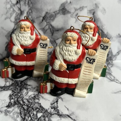 Vintage CVS Pharmacy Christmas Tree Ornaments 3 - 1993 Santa with ...