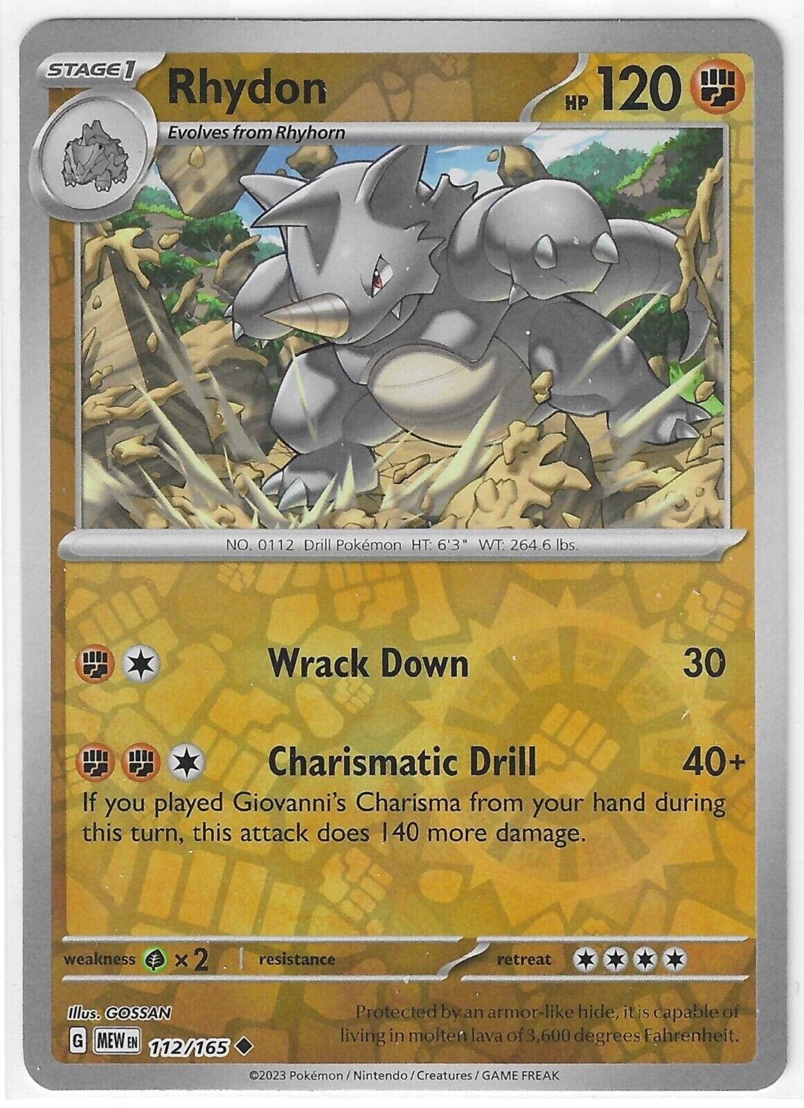 Pokémon  151 - RHYDON 112/165  - Reverse Holo - NM/M