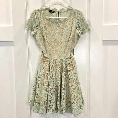 Bebe Women's 8 Foil Lace Cutout Mint Blue Green Mini Dress Short Sleeve |  eBay