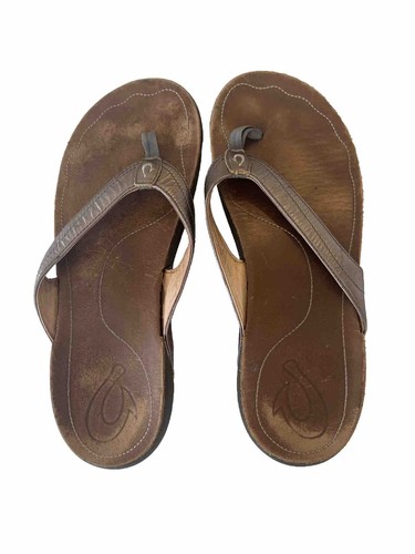 Olukai Kumu Sz 11 Bronze Brown Leather Flip Flops Sandal 20103-7323 KUMU Women's