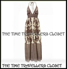 Brandneu mit Etikett Kate Moss Topshop braun weiß Käsetuch Maxikleid Festival UK 8 36 4