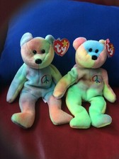 2 Ty Beanie Babies Peace Bear With PVC pellets