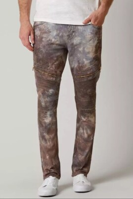 Rock Revival Moto Men's Distressed Denim Biker Jeans ''Daviday'' Red Size 30x32