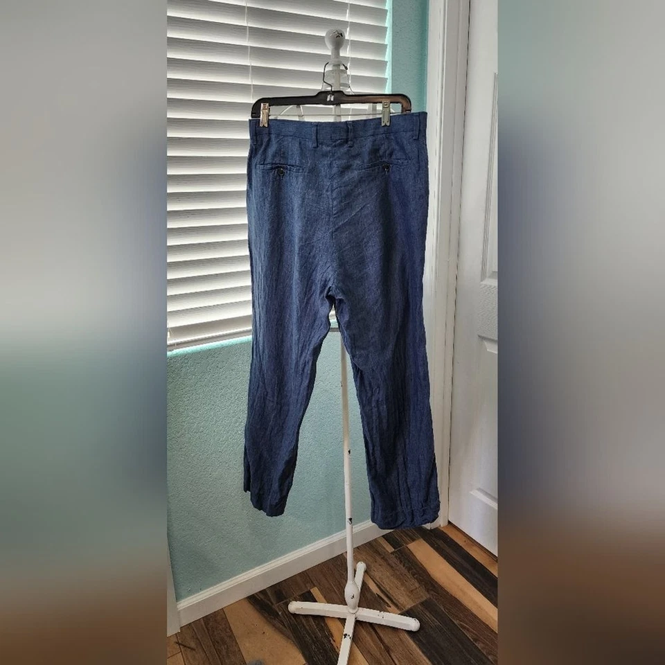 Enzo Tovare Blue Linen Pants Sz 34R - Image 4 of 4