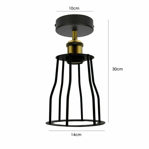 Vintage Black Wire Cage Ceiling Lamps Flush Mount Industrial Metal Pendant Light - Picture 6 of 27