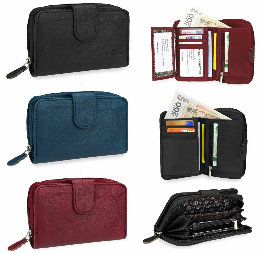 SMALL&LARGE Womens Ladies Leather Look Wallet Zip Round Card Button Clutch Purse