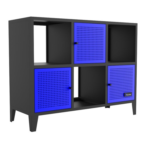X ROCKER Mesh-Tek 6 Cube Storage Cabinet Wide Shelving Unit BLACK BLUE CLEARANCE - Picture 9 of 11