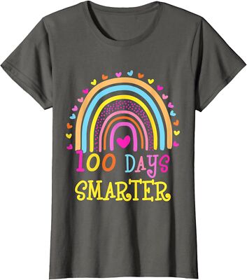 100th Day Of School Teacher 100 Days Smarter Rainbow Ladies' Crewneck T ...