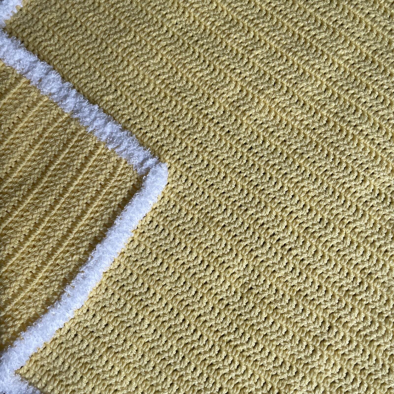 Handmade Crochet Throw Bright Yellow & White Throw Blanket Home