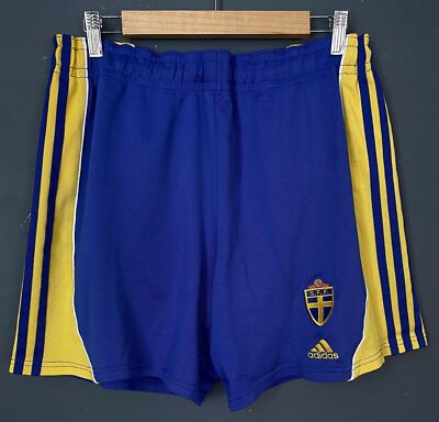 VINTAGE OLD ADIDAS MEN'S SWEDEN NATIONAL 2000/2002 SHORTS FOOTBALL SOCCER SIZE L