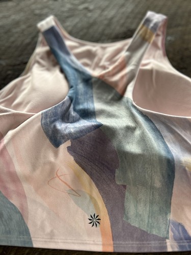 ATHLETA bewusster kurz bedruckter Sport-BH Größe Small Neu! Rosa und mehrfarbig - Bild 6 von 10