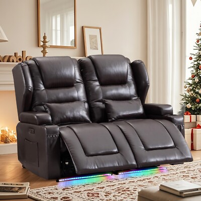 Loveseat Recliner Power Double Sofa Home Theater Seating w/LED Light USB Charge