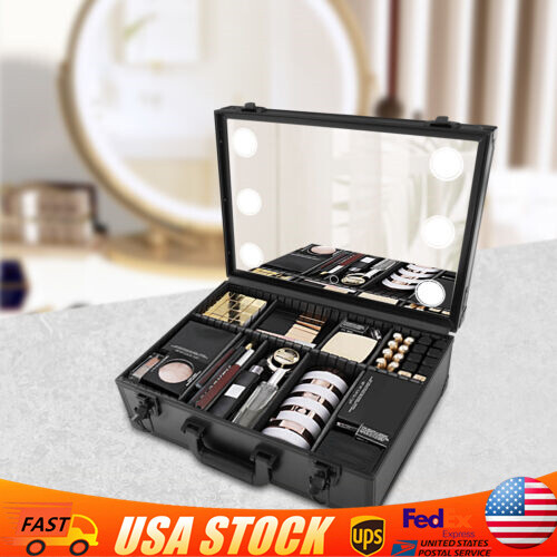 LED Lighted Travel Makeup Bag with Mirror - Portable Cosmetic Train Case-image