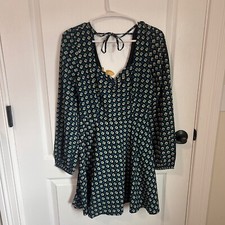 Band of The Free Long Sleeve Mini Dress Smocked Tie Back Geometric Print Dress