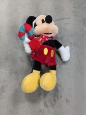 Disney Store Mickey Mouse Holiday Plush 8  Tall Christmas Holding Candy Cane