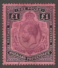 Nyasaland Protectorate, 1918, Scott #23 used, 1 pound black & violet on red