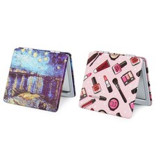 Pocket Mirror for Women, 2 Pcs Square 2.8 PU Style Double Sided 1X/3X Mir